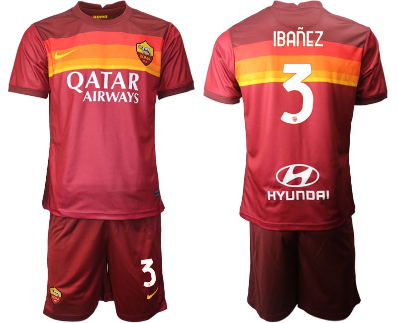 Men 2020-2021 club AS Roma home #3 red Soccer Jerseys
